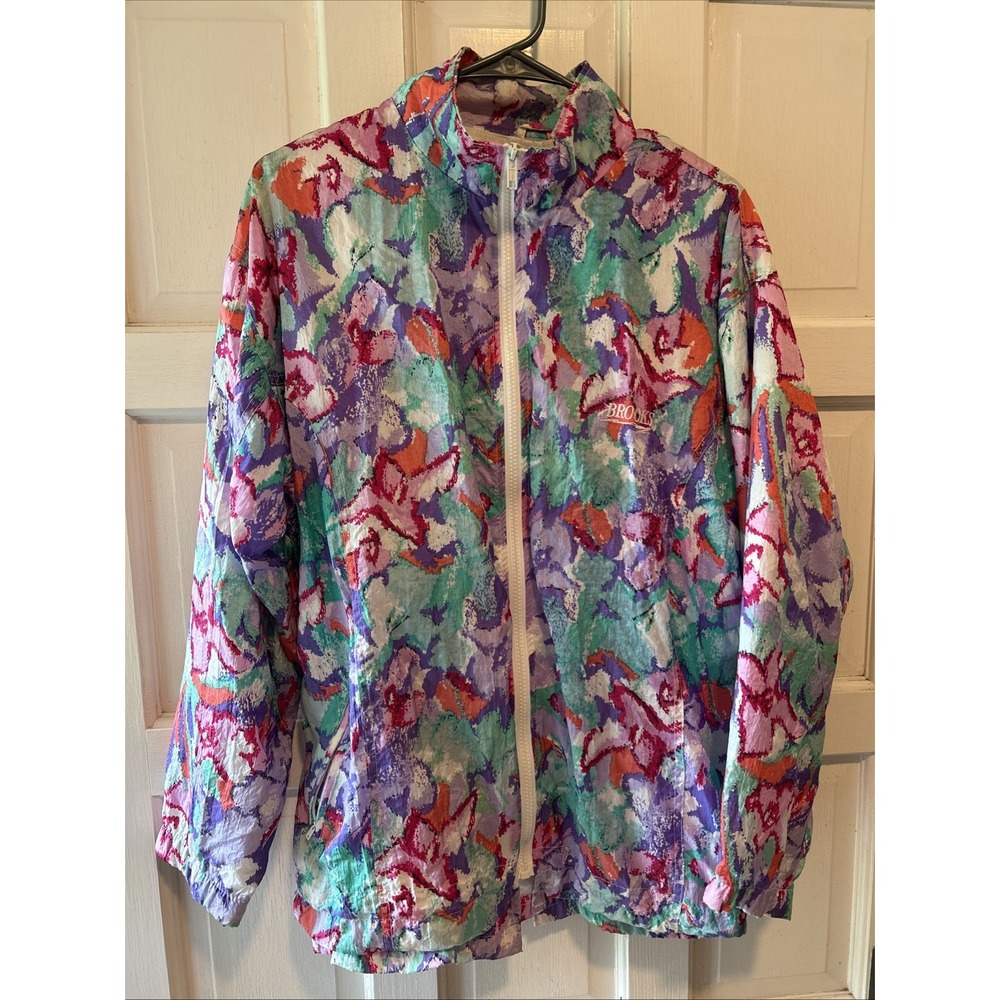 Vintage 80s Brooks medium Multicolor Windbreaker jacket coat funky watercolor